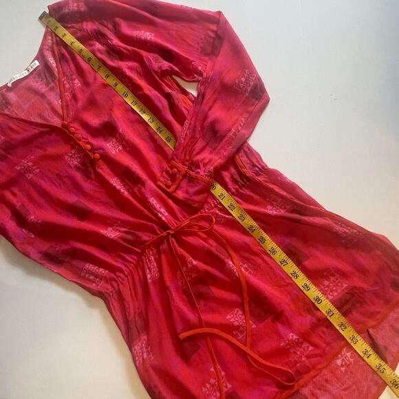 Veronica Beard Tie Waist Dress Coverup Women's Large Pink Print V-neck Casual - Picture 8 of 8